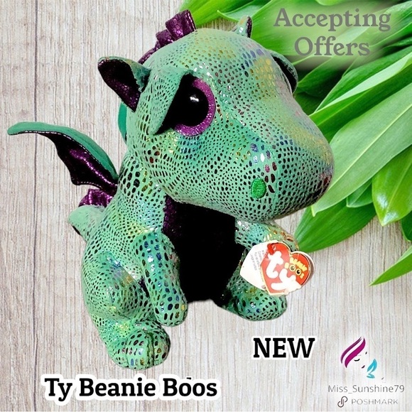 Ty Beanie Boos - NEW - Cinder Dragon - 9” tall  - super cute - Picture 1 of 8